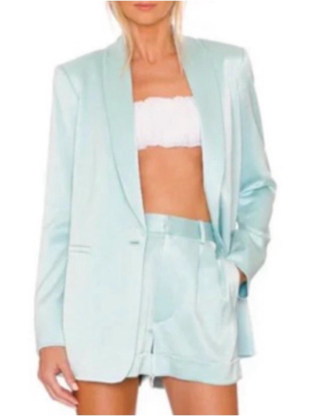 Alice + Olivia Mint Satin Blazer with Matching Shorts